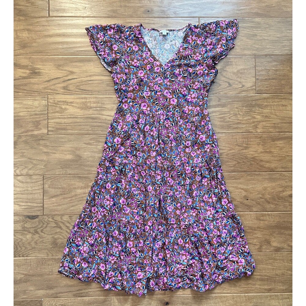 J.Crew Factory Dress Women's Size 8 Flutter-Sleeve Tiered Midi Floral Multicolor